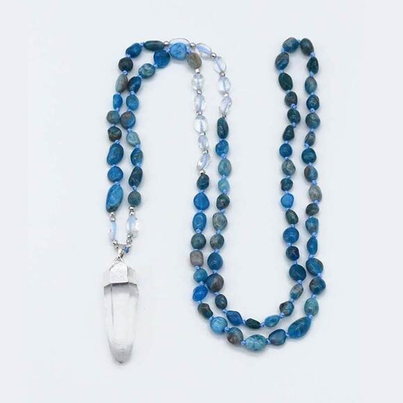 Sterling Silver Blue Aquamarine and Apatite Quartz Necklace - Picture 8 of 9